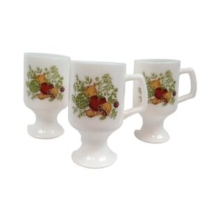 Vintage Corningware‎ Spice of Life Mushroom Pedastal Mugs Set of 3 Milk Glass